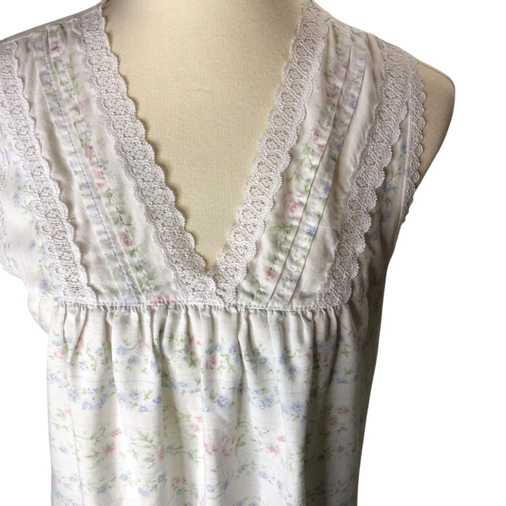 Vintage Cotton Night Gown Dress Floral Sz Small Lace Trim Sleeveless Cottagecore - Picture 5 of 8